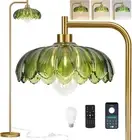 Gold Glass Floor Lamp Dimmable,Brass Tall Lamp Mid Century Modern Standing La...