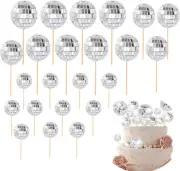 24pcs Disco Ball Cupcake Toppers Happy Birthday Cake Topper Disco Ball Birthday