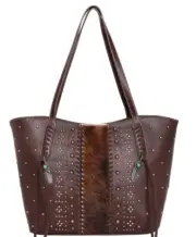 Trinity Ranch Hair-On Studs Concealed Carry Tote Bag Western Cowgirl Purse Brown