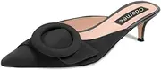 [Odernee] Women's 2 Inch Pointed Toe Suede Kitten Low Heel Mules Slip On Backless Slides Loafer Shoes