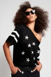 NEW OneTeaspoon OneTeaspoon WOMENS STARS BOYFRIEND SPORTS STRIPE TEE - BLACK