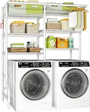 Ulif U13 Medium Over Washer and Dryer Storage Shelves, 6 Tiers Laundry Room Standing Shelf with 2 Hanger Rods, Space Saver Clothes Drying Rack, 57.8" W x 22" D x 77.4" H, White