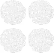WLLHYF White Vintage Crochet Doilies 8 Inches Round Cotton Handmade Lace Placemats Crafts Tables Food Bulk Doily Cloth Set Corrugated Edge for Wedding Birthday, 4 Pack