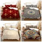 Ethnic Mandala Floral Red Blue Yellow Checked Doona Duvet Quilt Cover Bed Set