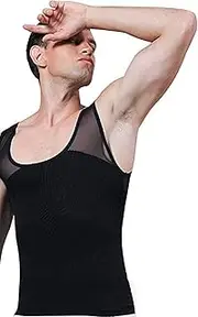 [WUJNANG] Men's Body Shaper Slimming Vest T-Shirt Elastic Shapewear Compression Undershirts Tummy Control Waist Trainer,Black-Medium