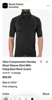 Ultra Compression Hockey Short Sleeve Shirt W/ Integrated Neck Guard MenXS