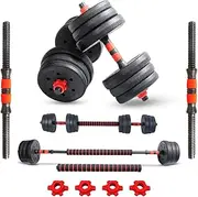 Adjustable Weights Dumbbell and Barbell Set 3-in-1 with Connecting Rod for Home Fitness, Weightlifting, Gym Workout, Exercise, Durable Black Cement Steel Rubber Design (20, Kilograms)
