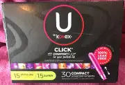 U by Kotex Click 30 Compact Tampons (15 regular and 15 super) unscented - NEW