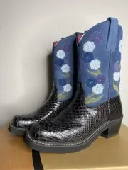 Ariat Doll Baby Cowgirl Boots Women's 8.5 B Suede Floral Snake Square Toe 16209