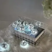 COOL WHITE 72" LED Disco Mirror Balls Battery Operated String Lights Garland
