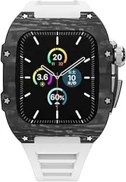[CEKGDB] Real Carbon Fiber Case Modification Kit For Apple Watch Series 7 6 SE 5 4 Stainless Steel Case+Rubber Strap For iWatch 41mm 45mm