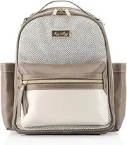 Itzy Ritzy Mini Diaper Bag Backpack – Chic Mini Diaper Bag Backpack with Vegan Leather Changing Pad, 8 Total Pockets (4 Internal and 4 External), Grab-Top Handle and Rubber Feet, Vanilla Latte