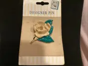 Porcelain Hallmark Pink Rose Designer Pin 1998 Shiny Heavy. Vintage Ensemble