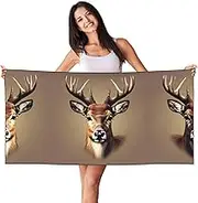 HTTUP Deer Head Printing Print Quick Dry Beach Towel Lightweight Oversized for Adults for Travel and Pool Towels