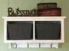 Coat Rack Wall Hanging Shelf with Cubbies and Baskets with Coat Hooks Entryway