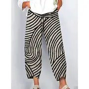 Women's Wide Leg Chinos Baggy Pants Vacation Vintage Ethnic Style Ankle-Length High Waist Graphic Geometric Polka Dot Patchwork Drawstring Printing Breathable