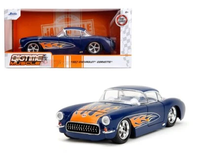 Jada 1:24 Big Time Muscle 1957 Chevrolet Corvette Dark Blue with Flames 35031