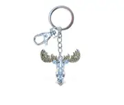 Puzzled Embedded Crystals Moose Head Silver Key Chain Clip