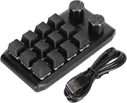 12 Mechanical Keys 2 Knobs Keypad, Mini Custom Programming Macro Keypad, Red Switch Mechanical Keyboard for Gaming Office Work Editing PS (Wired USB)