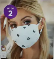 2 FLORAL BLACK & WHITE FACE MASKS ~ SET OF TWO ~ NEW