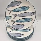 Papart Seramik 4 SALAD LUNCH PLATES SET Blue Fish Sealife Coastal NEW