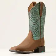 WOMEN'S 10046882 Round Up Wide Square Toe Western Boot OLD EARTH