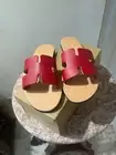 Women's Designer Cutout Gold 100% Genuine Leather Flat Slip On Sandals Slides 10