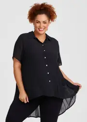 [Taking Shape] Taking Shape Chiffon Pleat Back Detail Shirt Size 16 in Black - Plus Size Women's Clothing Black