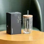 New 2024 China Starbucks Winter Firework 16oz Double Wall Glass Straw Cup