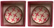 GARTNER STUDIOS Glass Round Paperweight Pink "X" Hugs, Lot of 2