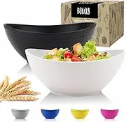 Wrova Big Wheat Straw Bowls,Unbreakable Large Salad Bowls,Dishwasher and Microware Safe Plastic Bowls Reusable,Kitchen Bowl Set for Salad,Cereal,Soup and Oatmeal.Black and White