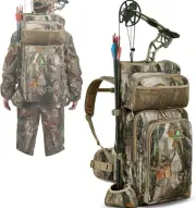 Bow Hunting Backpack for Men, Saddle Camo Backpack with Bow Holder, Compound Bow