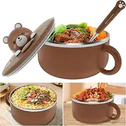 LeoLeoxx 1200 ml Ramen Bowl Set Noodle Bowls with Lid 304 Stainless Steel Noodle Bowl Noodle Bowls with Spoon and Fork Noodles Bowl with Handles Portable Noodles Bowl Cooker for Dorm Office Home
