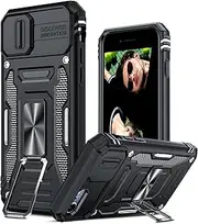 LeYi for iPhone SE Case: iPhone 8 Case with Slide Camera Cover, Military-Grade Production with Magnetic Rotated Ring Kickstand Case for iPhone 6/ 6S/7/8 /SE 2020/2022, Black
