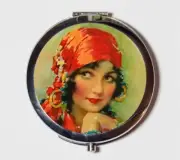 Boho Gypsy Art Deco Flapper Scarf Compact Mirror Make Up Pocket Mirror Cosmetics