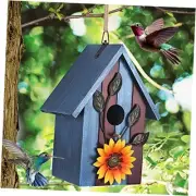 Birdhouse,Nesting Boxes for Birds, Rustic Wooden Flower Nesting Blue Birdhouse