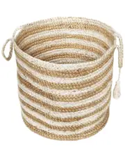 LR Home Striped Hand-Braided Jute Natural Decorate Storage Basket