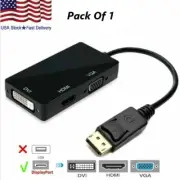 3in1 Displayport DP Male To HDMI/DVI/VGA Female Adapter Converter Cbl 1080P
