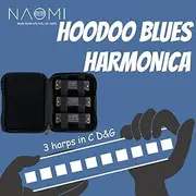 3pcs Hoodoo Blues Harmonicas C, D, G Key Harmonica Set 10 Holes with Zippered Carrying Case Black One Size