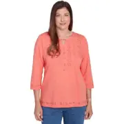 Alfred Dunner Free Spirit Knit Cut Out Yoke Solid Shirt Petite 85956VW