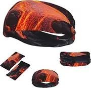 FJWSLCH Red Hot Lava from Kilauea Volcano Headbands for Women Men Non Slip Workout Sweatbands Adjustable Sports Hair Bands Elastic Head Bands Moisture Wicking Hairband for Running, Cycling, Yoga, Spa