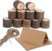 Outanaya 20 Sets Rustic Tree Stump Memo Place Card Holders for Weddings Parties Meetings Table Number Stands with Blank Cards Twine for Elegant Decor
