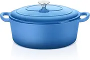E-far 5QT Oval Dutch Oven Pot with Lid, Enameled Cast Iron Dutch Oven with Dual Handles for Sourdough Bread Baking Cooking, Nonstick Enamel Coated Cookware(Blue), Oven Safe & Easy Clean