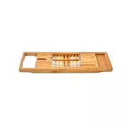 Expandable Bamboo Bath Caddy Wine Glass Holder Tray Over Bathtub Rack Support