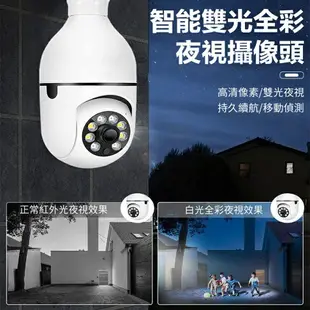 【無需接電線】WiFi監視器 攝影機 1080P追蹤旋轉監控 燈泡攝影機超高清夜視網路攝影機 監控摄像头 遠端無線監視器