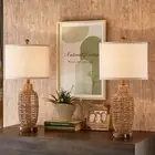 Rattan Table Lamps Set of 2 Wicker Lamps 3 Way Dimmable Touch Control Farmhou...