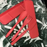 Wheat Straw Fiber Plastic BPA FREE dishwasher Enable Travel Silverware Set RED