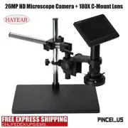 HAYEAR 26MP Electronic HD Microscope Camera With 180X Lens Metal Stand 7" Screen