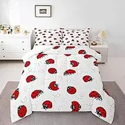 Homewish Cartoon Ladybugs Comforter Set,Red Black Wild Animal Decor Bedding Sets for Kids Teens Adults,Cute Nature Creature Rustic Style Comforter Duvet Set with 1 Pillowcase Twin Size 2 Pcs