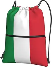 EdWal Italian Flag Print Drawstring Backpack Gym Bags Sports Bags With Zipper Pocket For Travel Swimming Beach, Black, One Size